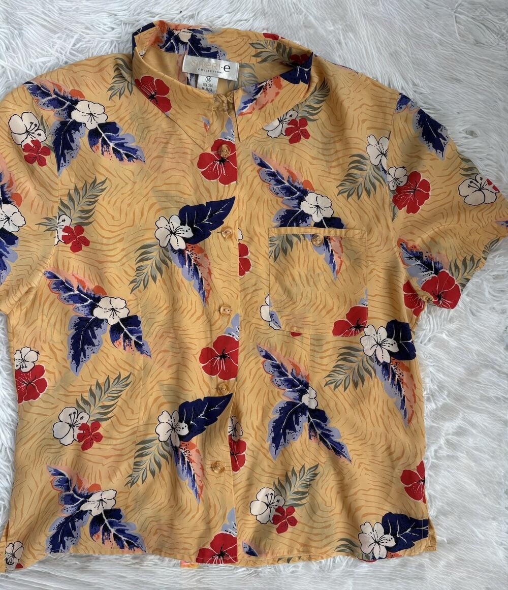 Sheri.e Collection 14 100% Silk Vintage Vibrant Floral Blouse. Beautiful